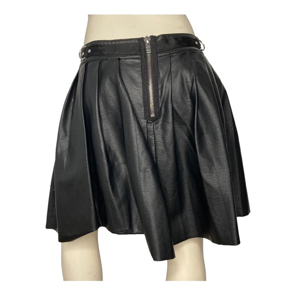 CURRENT MOOD Black Leather Dolls Kill Pleated Mini Skirt O Ring Details, XL - Picture 2 of 10
